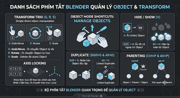Phím tắt chọn, ẩn/hiển thị và quản lý object nhanh chóng