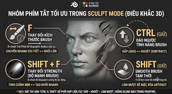 Nhóm phím tắt tối ưu thao tác trong Sculpt mode